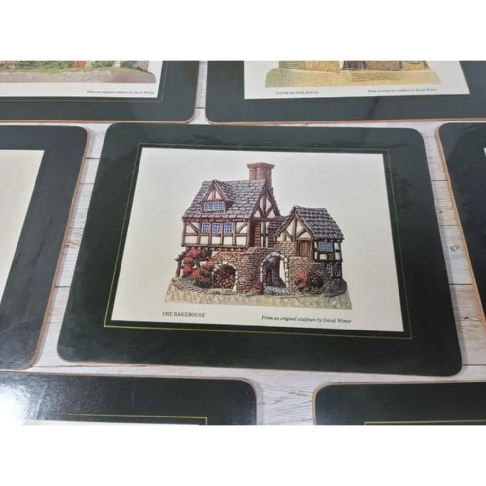 David‎ Winter English Cottages Placemats 7 Different Scenes Cork Back box bottom